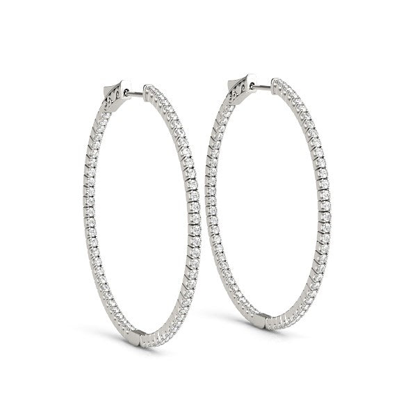14K White Gold Slim Two Sided Diamond Hoop Earrings (1 1/2 Cttw)