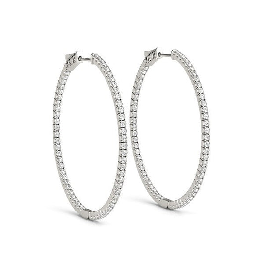 14K White Gold Slim Two Sided Diamond Hoop Earrings (1 1/2 Cttw)