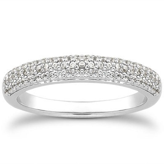 14K White Gold Triple Multi-Row Micro- Pave Diamond Wedding Ring Band