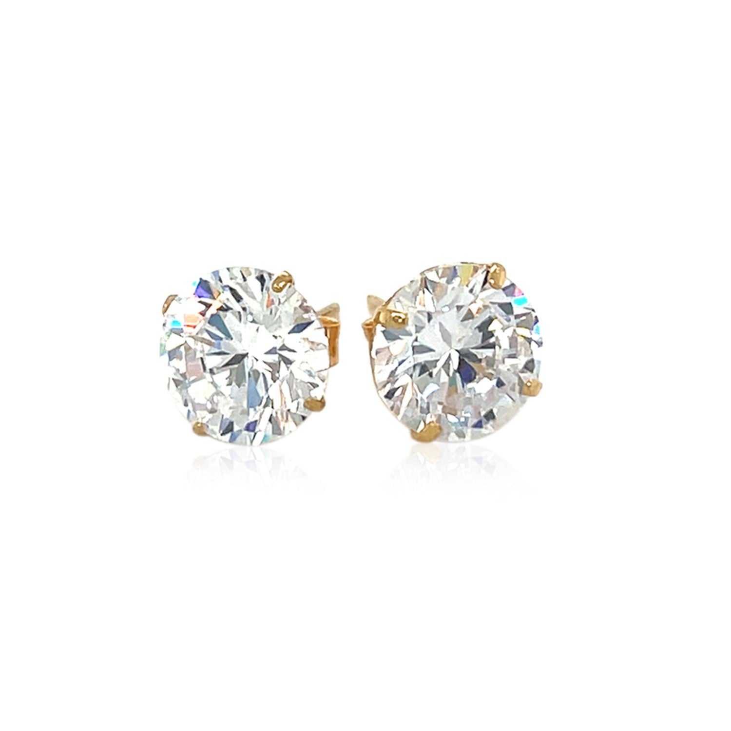 14K Yellow Gold 8.0Mm Round Cz Stud Earrings