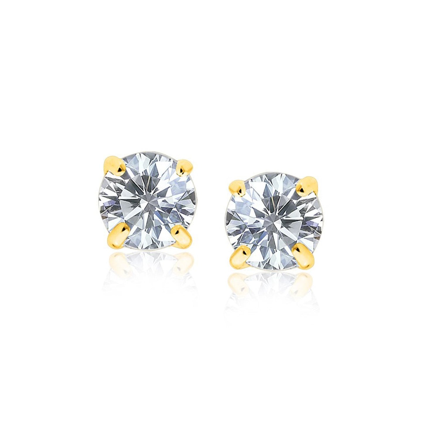 14K Yellow Gold 8.0Mm Round Cz Stud Earrings