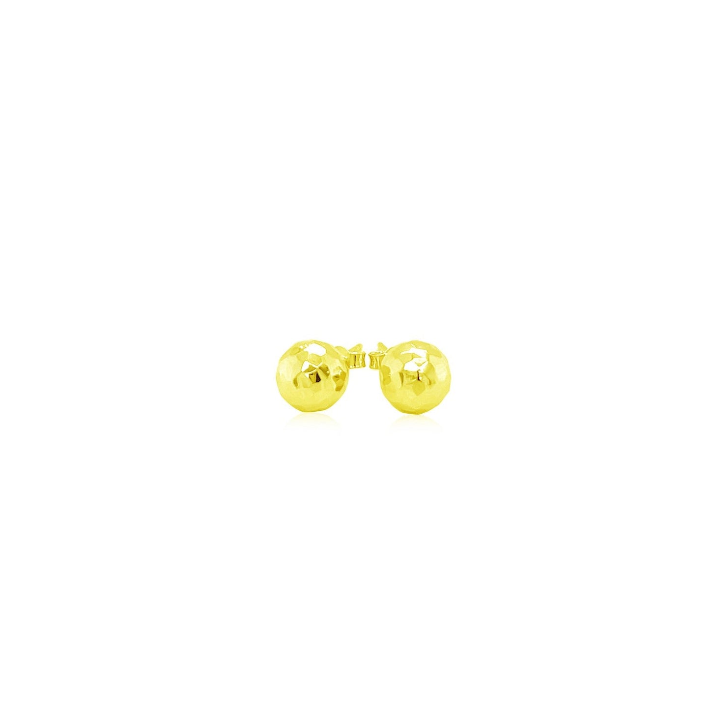 14K Yellow Gold Ball Earrings With Faceted Texture