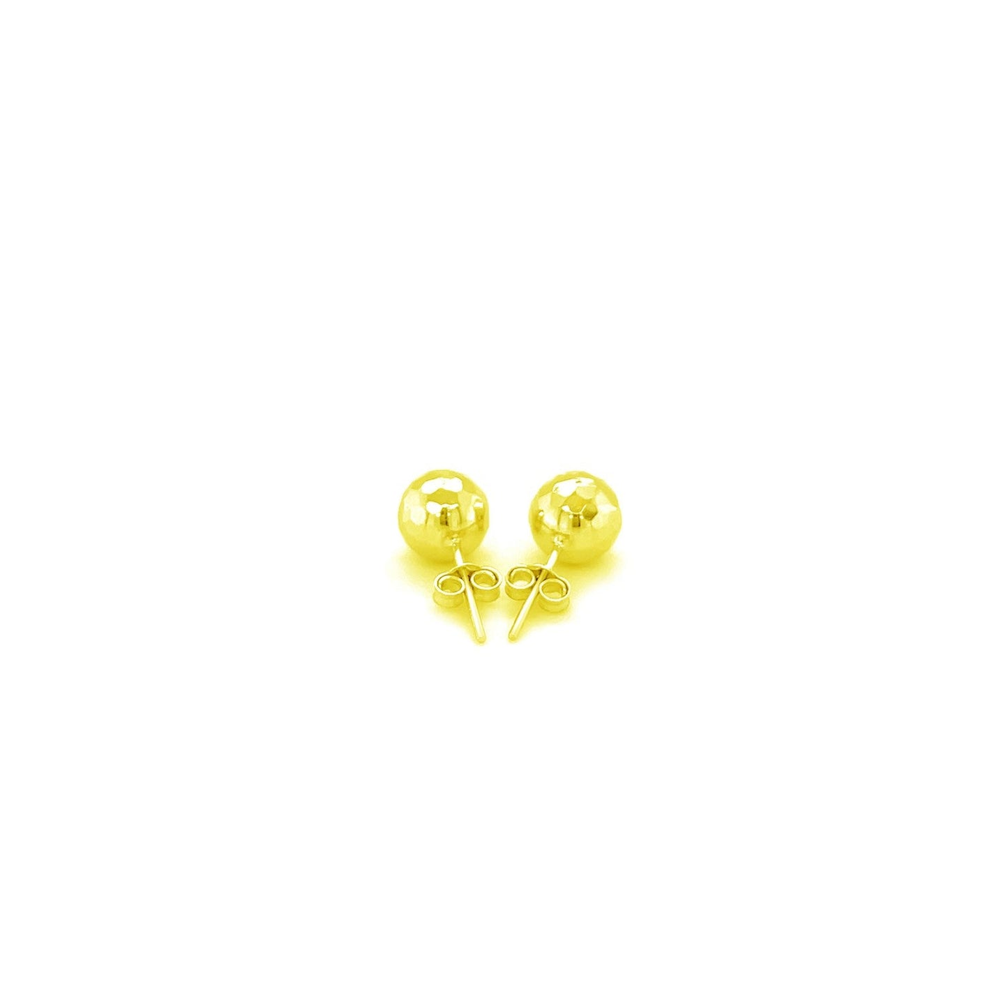 14K Yellow Gold Ball Earrings With Faceted Texture