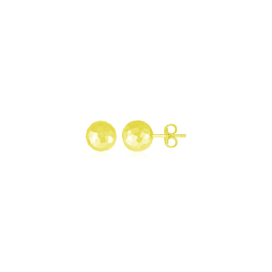 14K Yellow Gold Ball Earrings With Faceted Texture