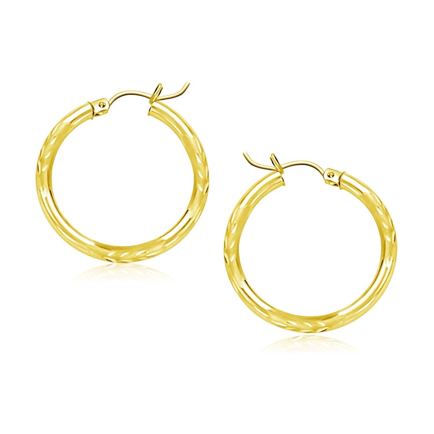 14K Yellow Gold Diamond Cut Hoop Earrings (20Mm)