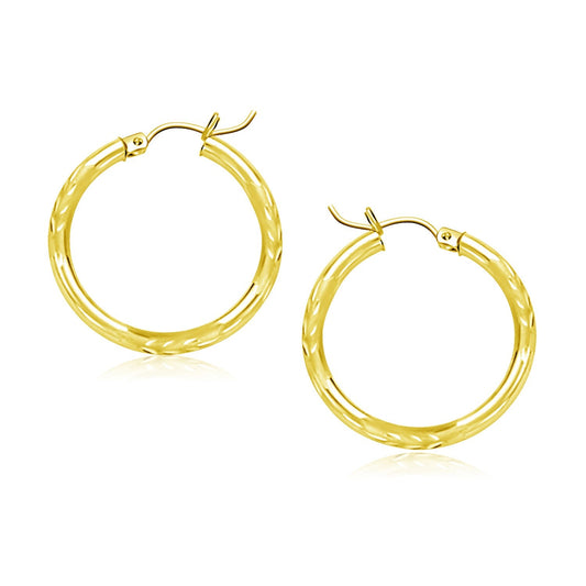 14K Yellow Gold Diamond Cut Hoop Earrings (20Mm)