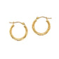 14K Yellow Gold Fancy Diamond Cut Slender Small Hoop Earrings (15Mm Diameter)