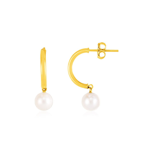 14K Yellow Gold Half Hoop Earrings With Pearls