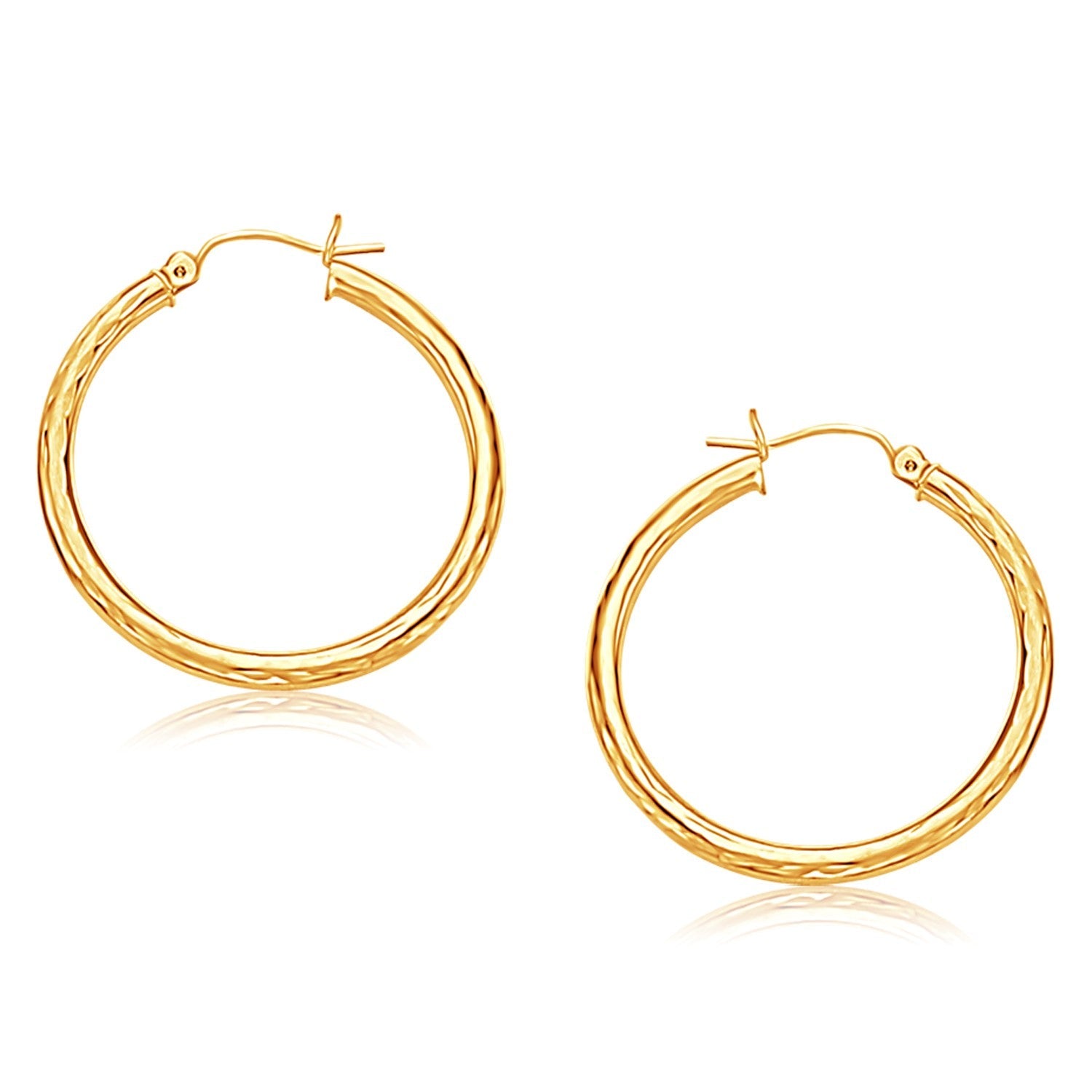 14K Yellow Gold Hoop Earring With Diamond-Cut Finish (30 Mm Diameter)