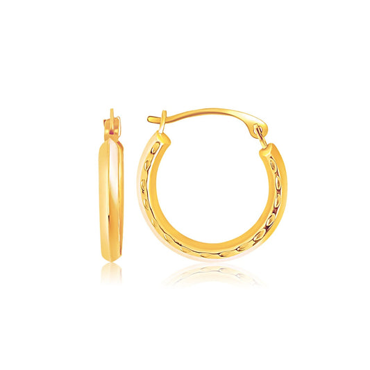 14K Yellow Gold Hoop Earrings With Textured Detailing