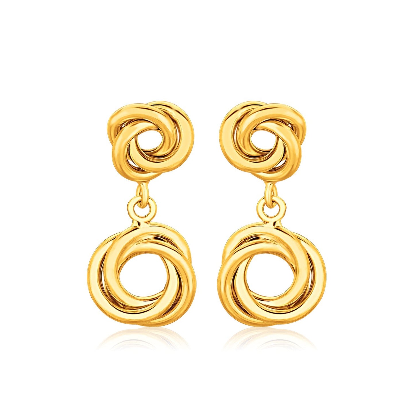 14K Yellow Gold Love Knot Stud Earrings With Drops