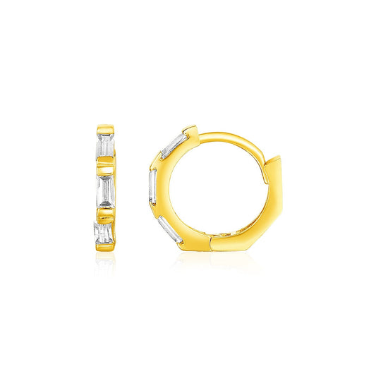 14K Yellow Gold Petite Octagonal Hoop Earrings With Cubic Zirconias