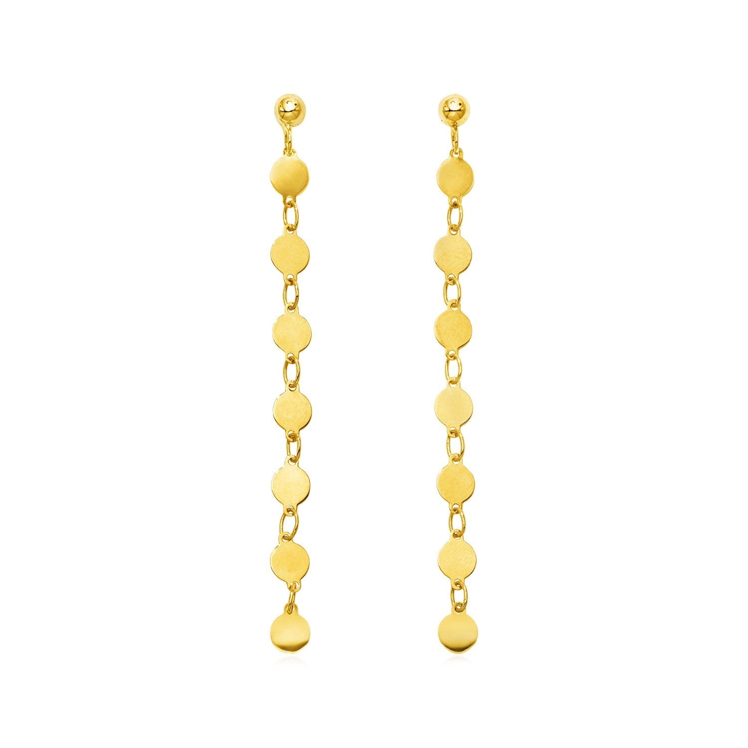 14K Yellow Gold Post Dangle Earrings With Polished Circles