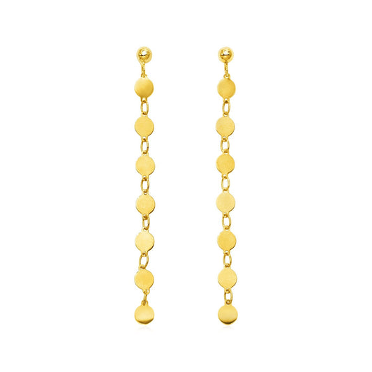 14K Yellow Gold Post Dangle Earrings With Polished Circles
