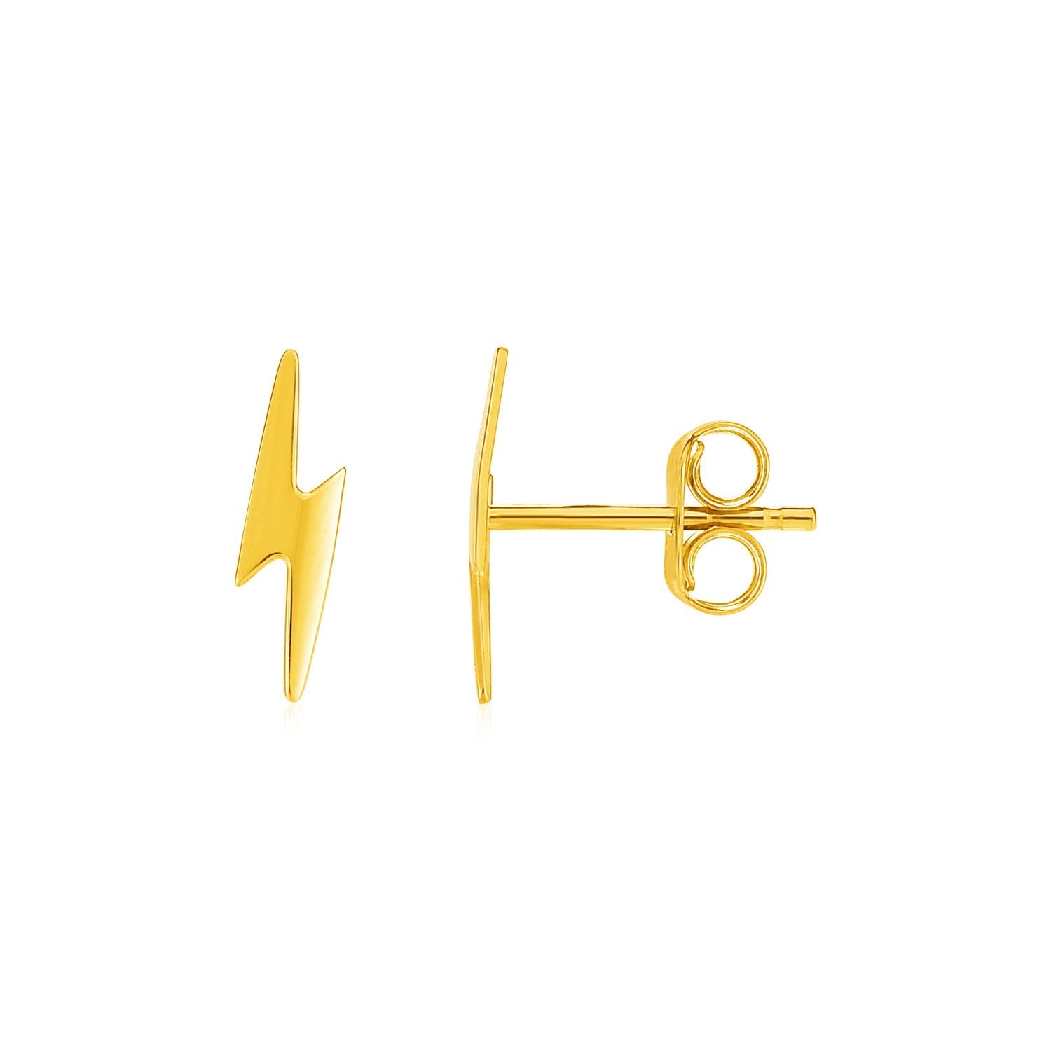 14K Yellow Gold Post Earrings With Lightning Bolts