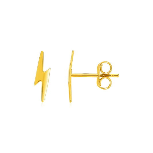 14K Yellow Gold Post Earrings With Lightning Bolts