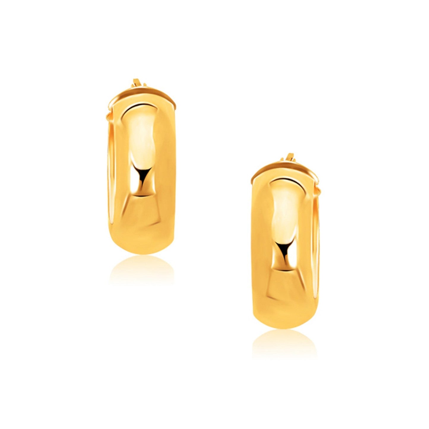 14K Yellow Gold Wide Medium Hoop Earrings With Snap Lock
