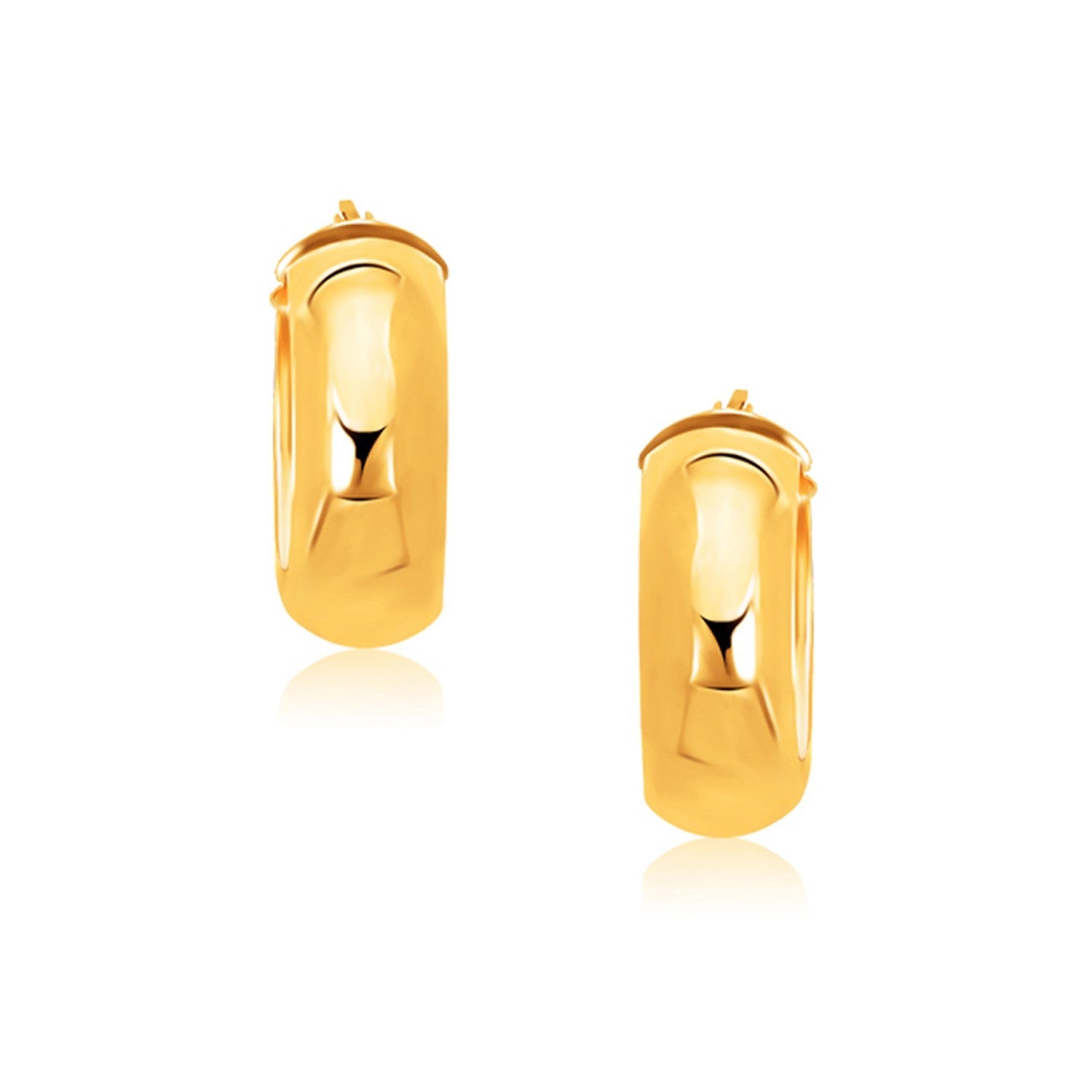 14K Yellow Gold Wide Medium Hoop Earrings With Snap Lock