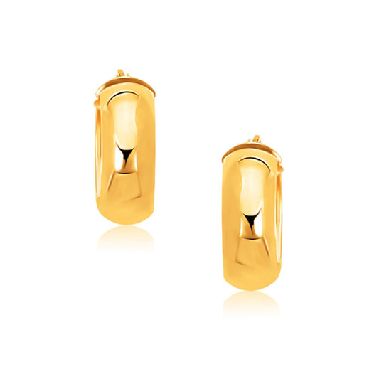 14K Yellow Gold Wide Medium Hoop Earrings With Snap Lock