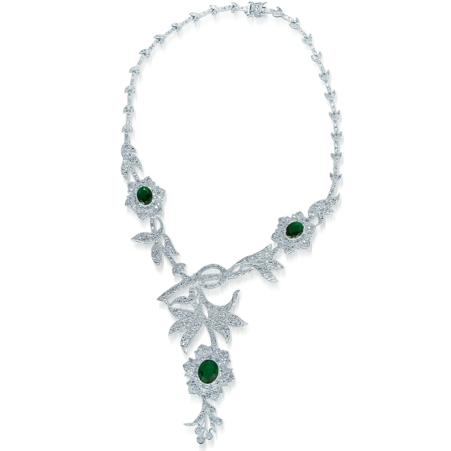 Collette Z Sterling Silver White and Green CZ Heavy Flower Necklace