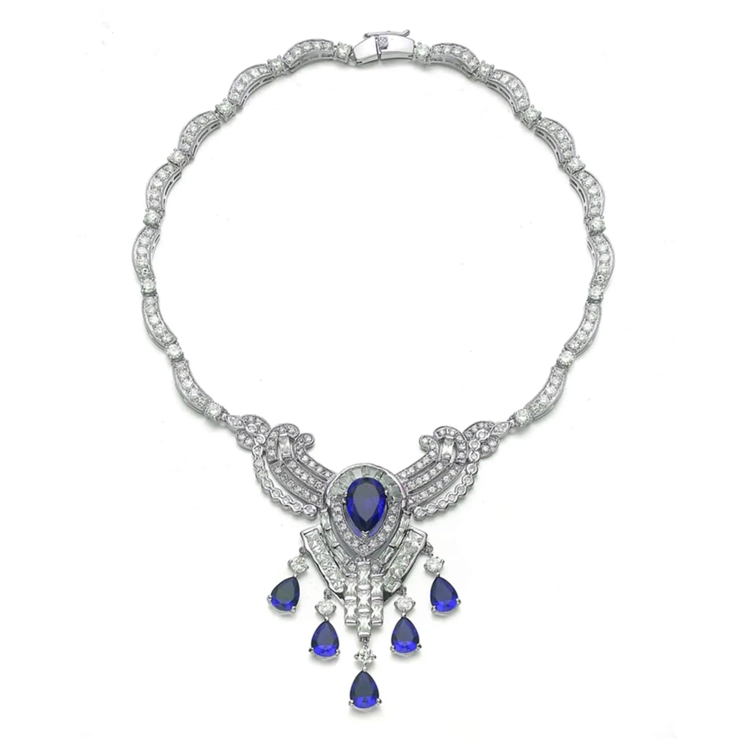 Collette Z Sterling Silver Blue Cubic Zirconia Dangle Necklace