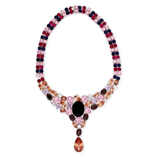 Collette Z Sterling Silver Multi-colored Cubic Zirconia Heavy Neckace