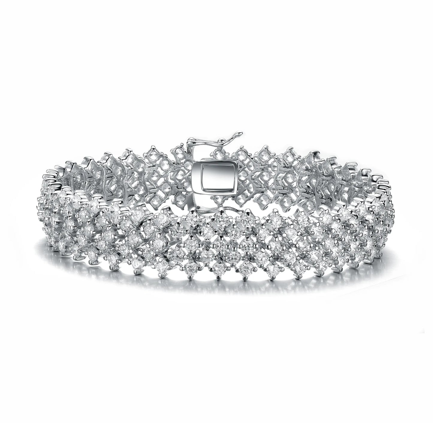 Collette Z Sterling Silver with Rhodium Plated Clear Round Cubic Zirconia 5 Row Tennis Bracelet