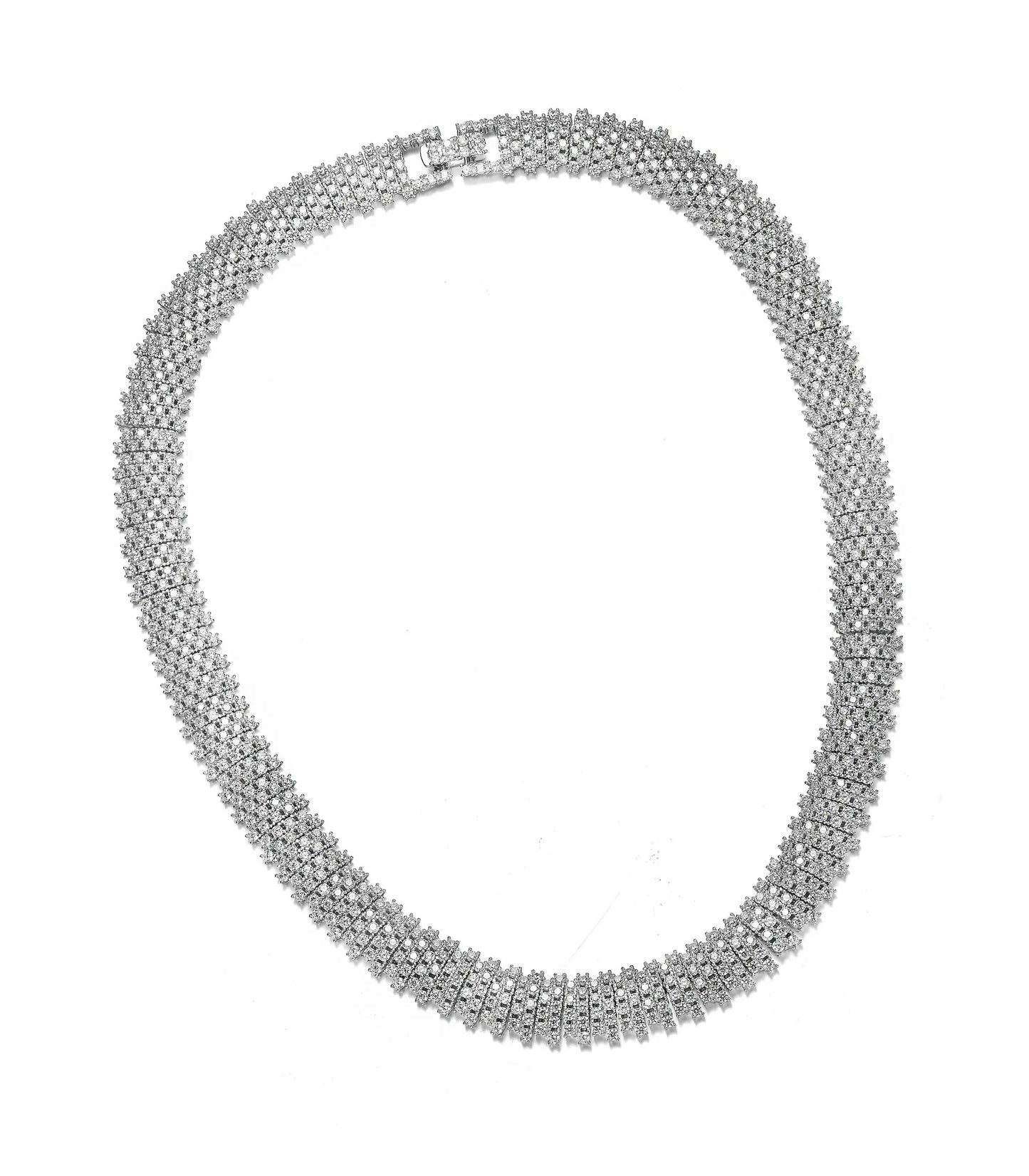 Collette Z Sterling Silver with Rhodium Plated Clear Round Cubic Zirconia Linear Pave Necklace