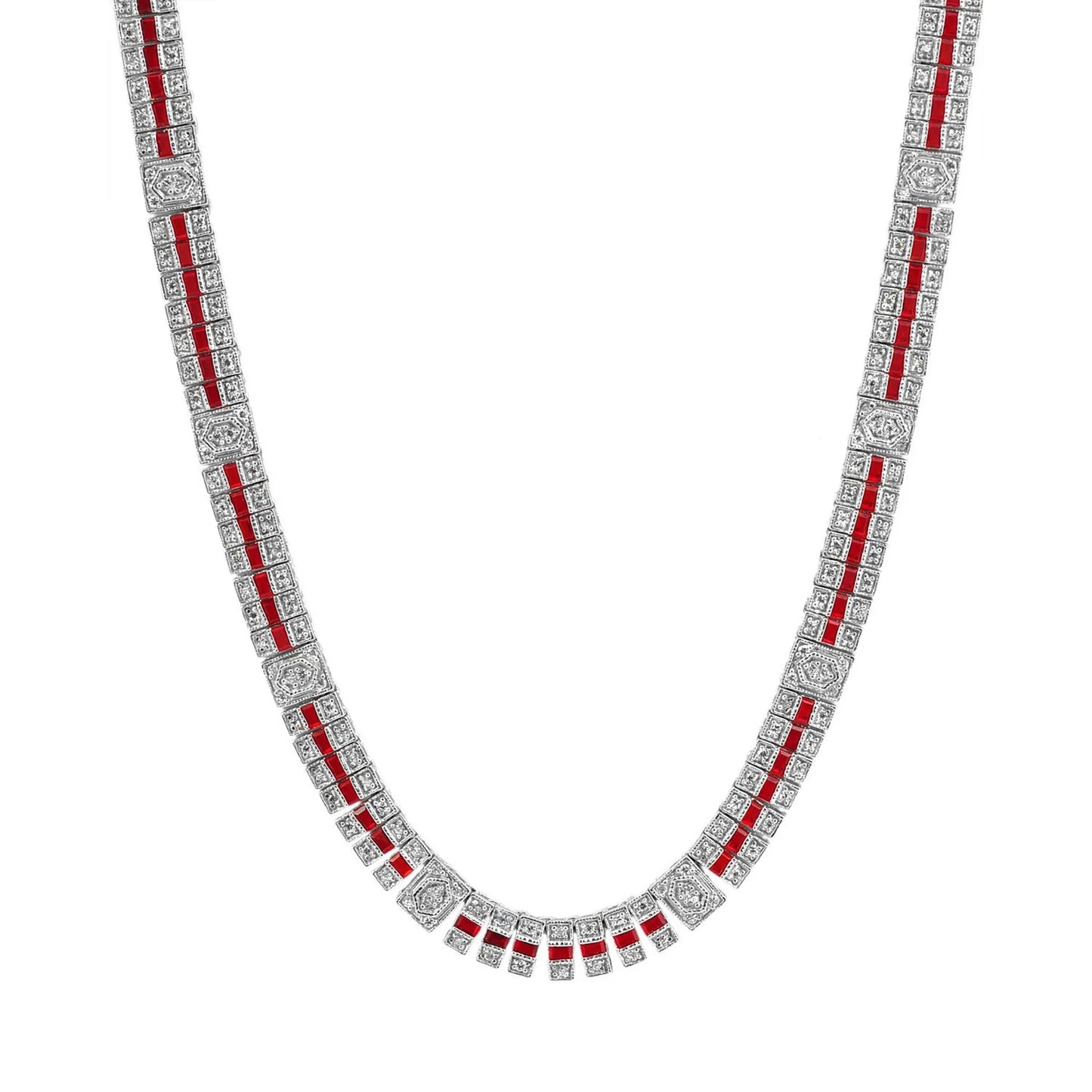 Collette Z Sterling Silver Clear and Deep Red Cubic Zirconia Stripe Necklace