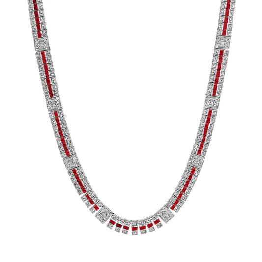 Collette Z Sterling Silver Clear and Deep Red Cubic Zirconia Stripe Necklace