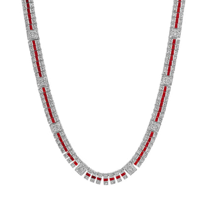 Collette Z Sterling Silver Clear and Deep Red Cubic Zirconia Stripe Necklace