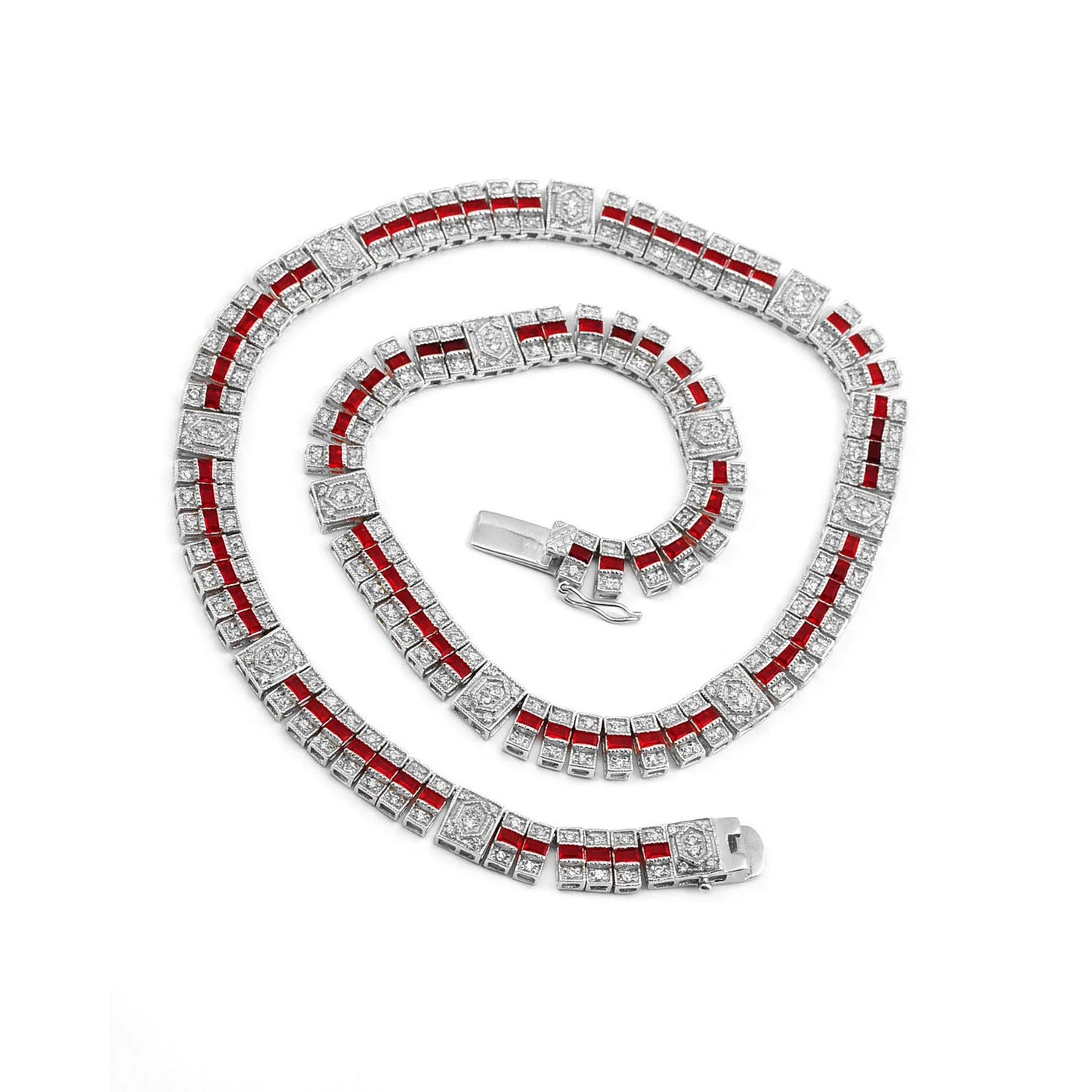 Collette Z Sterling Silver Clear and Deep Red Cubic Zirconia Stripe Necklace