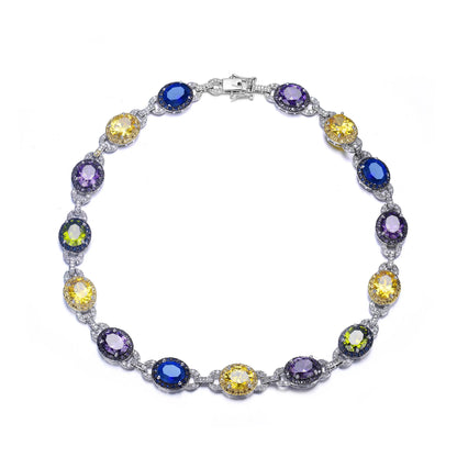Collette Z Sterling Silver Multicolored Cubic Zirconia Oval Necklace