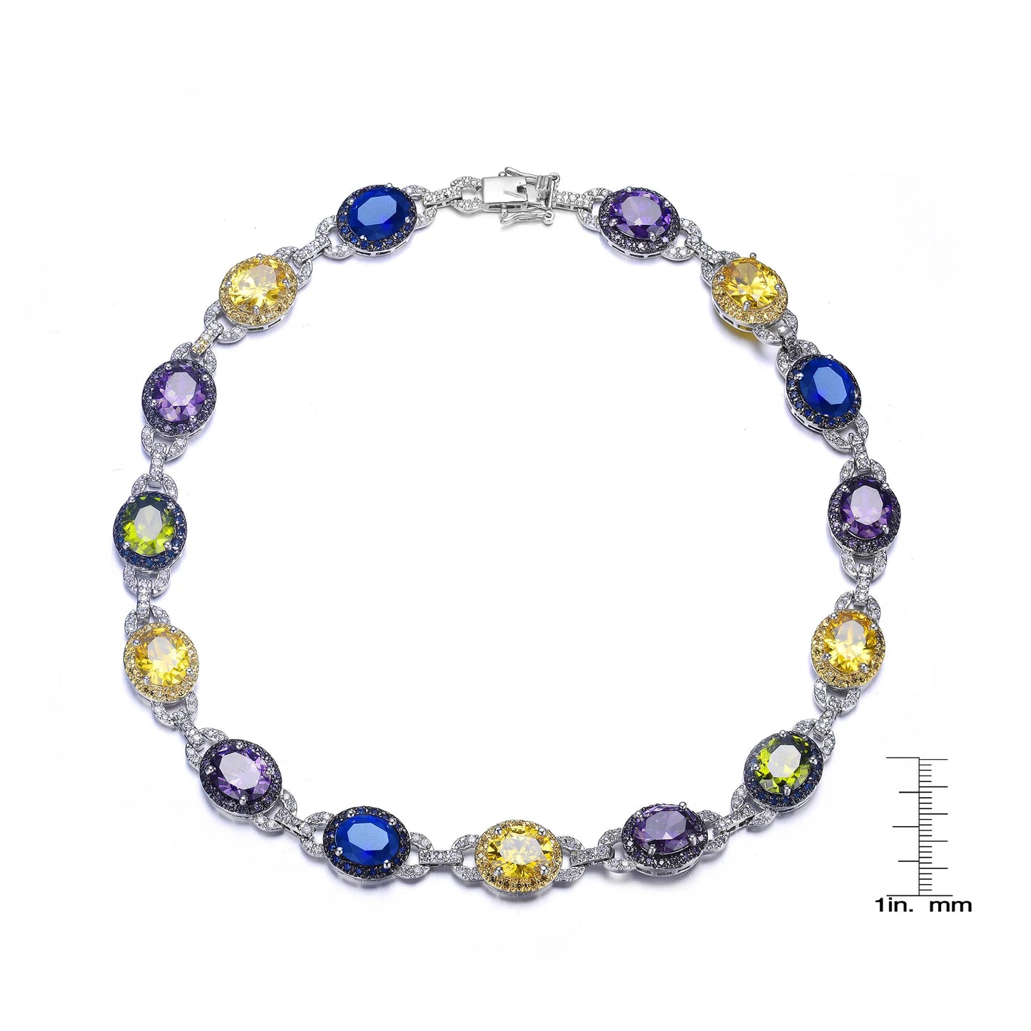 Collette Z Sterling Silver Multicolored Cubic Zirconia Oval Necklace
