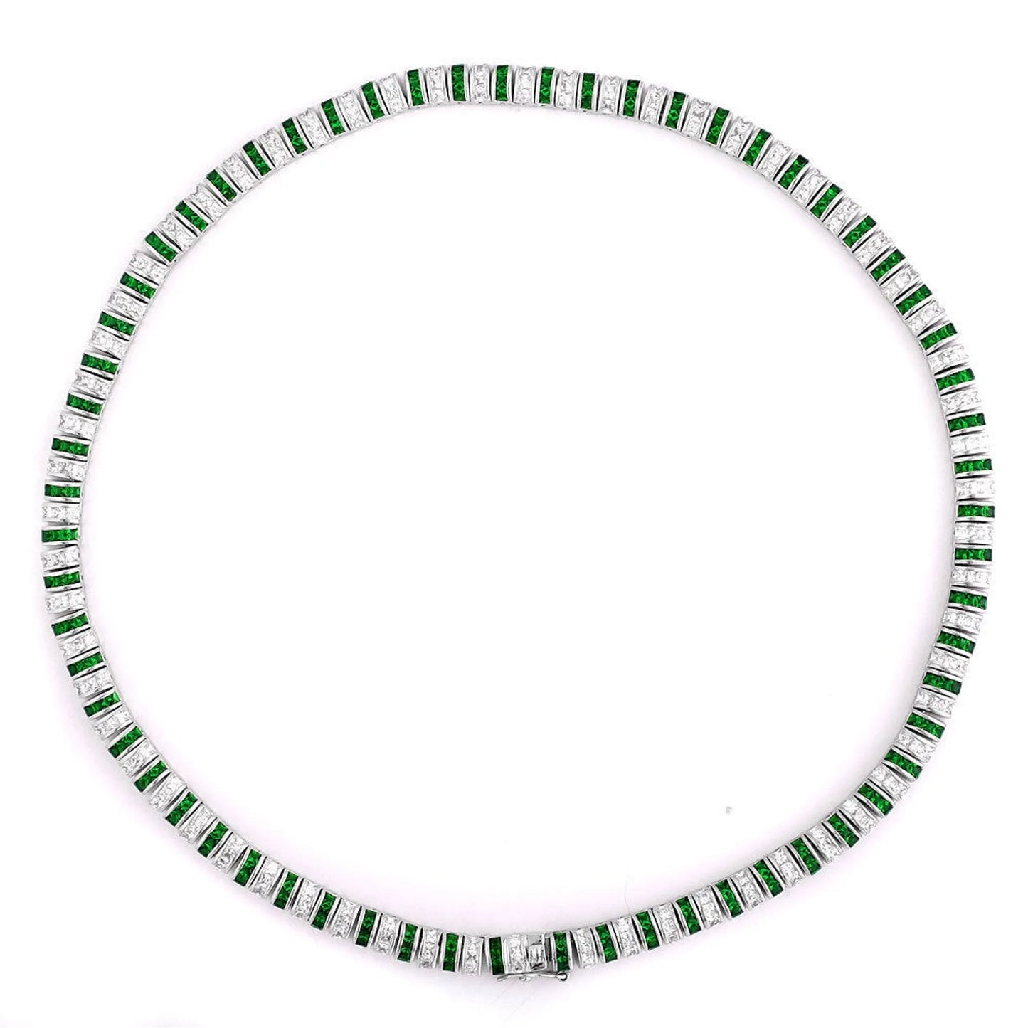 Collette Z Sterling Silver Clear and Green Cubic Zirconia Stripe Necklace