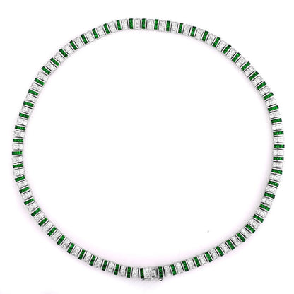 Collette Z Sterling Silver Clear and Green Cubic Zirconia Stripe Necklace