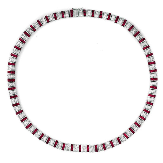 Collette Z Sterling Silver Clear and Red Cubic Zirconia Stripe Necklace