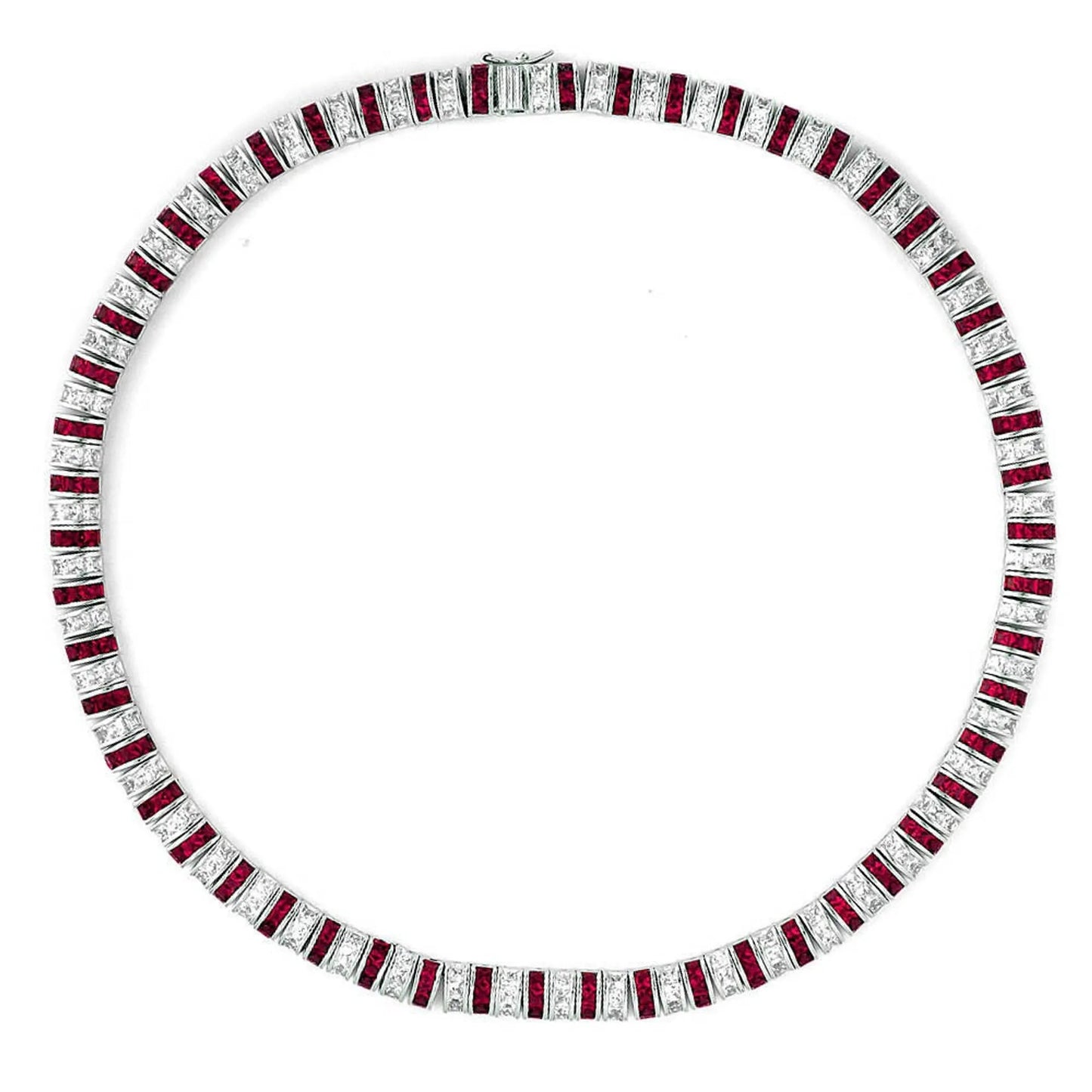 Collette Z Sterling Silver Clear and Red Cubic Zirconia Stripe Necklace