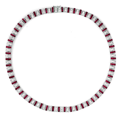 Collette Z Sterling Silver Clear and Red Cubic Zirconia Stripe Necklace