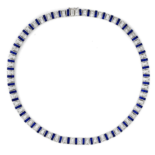 Collette Z Sterling Silver Clear and Blue Cubic Zirconia Stripe Necklace