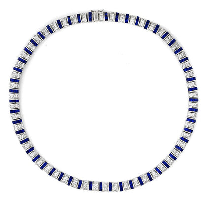 Collette Z Sterling Silver Clear and Blue Cubic Zirconia Stripe Necklace