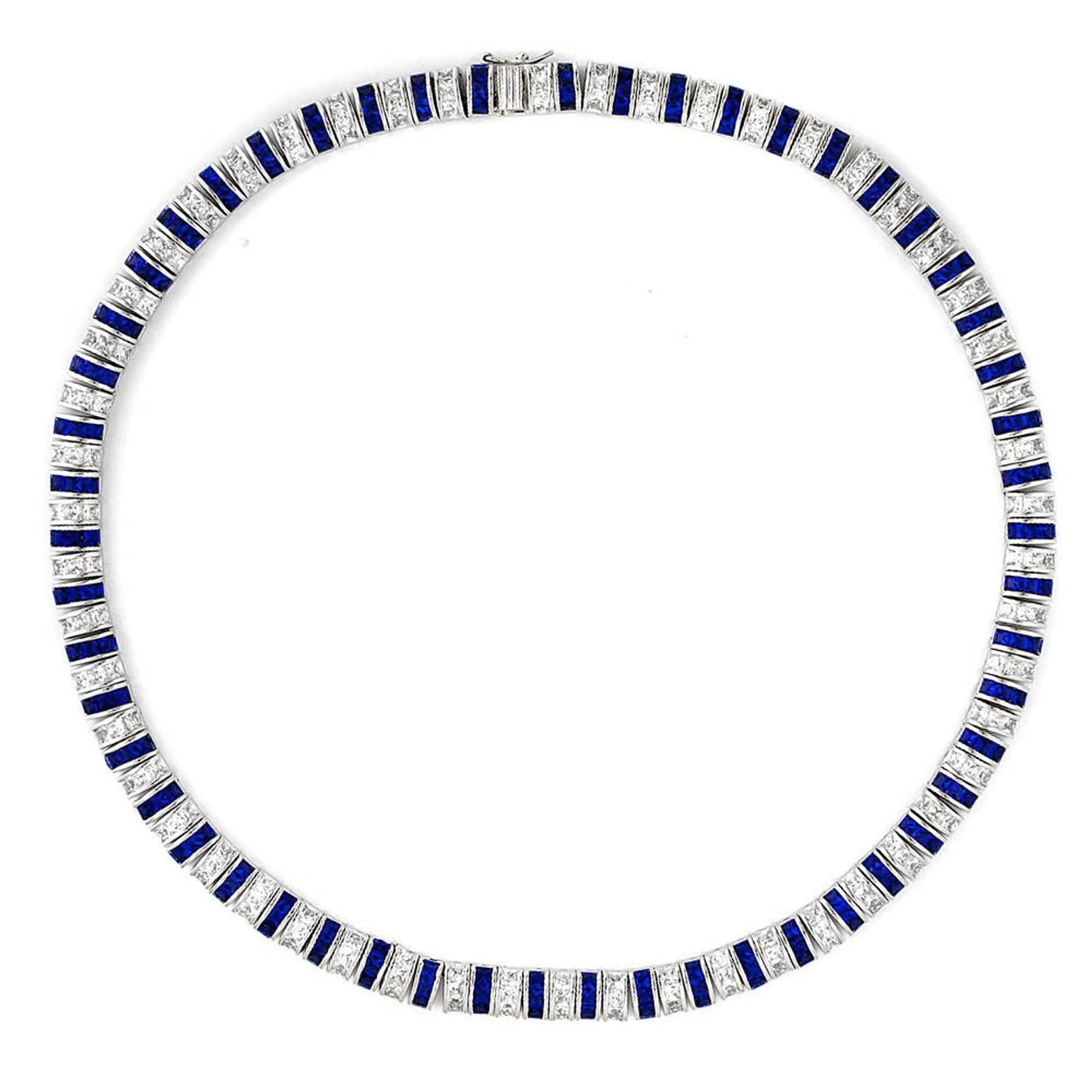 Collette Z Sterling Silver Clear and Blue Cubic Zirconia Stripe Necklace