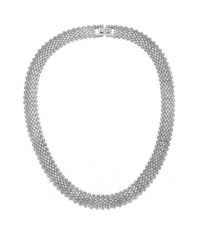Collette Z Sterling Silver with Rhodium Plated Clear Round Cubic Zirconia Linear Pave Necklace