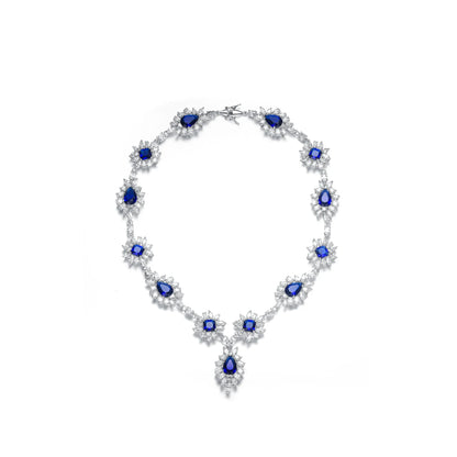 Collette Z C.Z. Sterling Silver Rhodium Plated Heavy Pear Shape Sapphire Neckalce