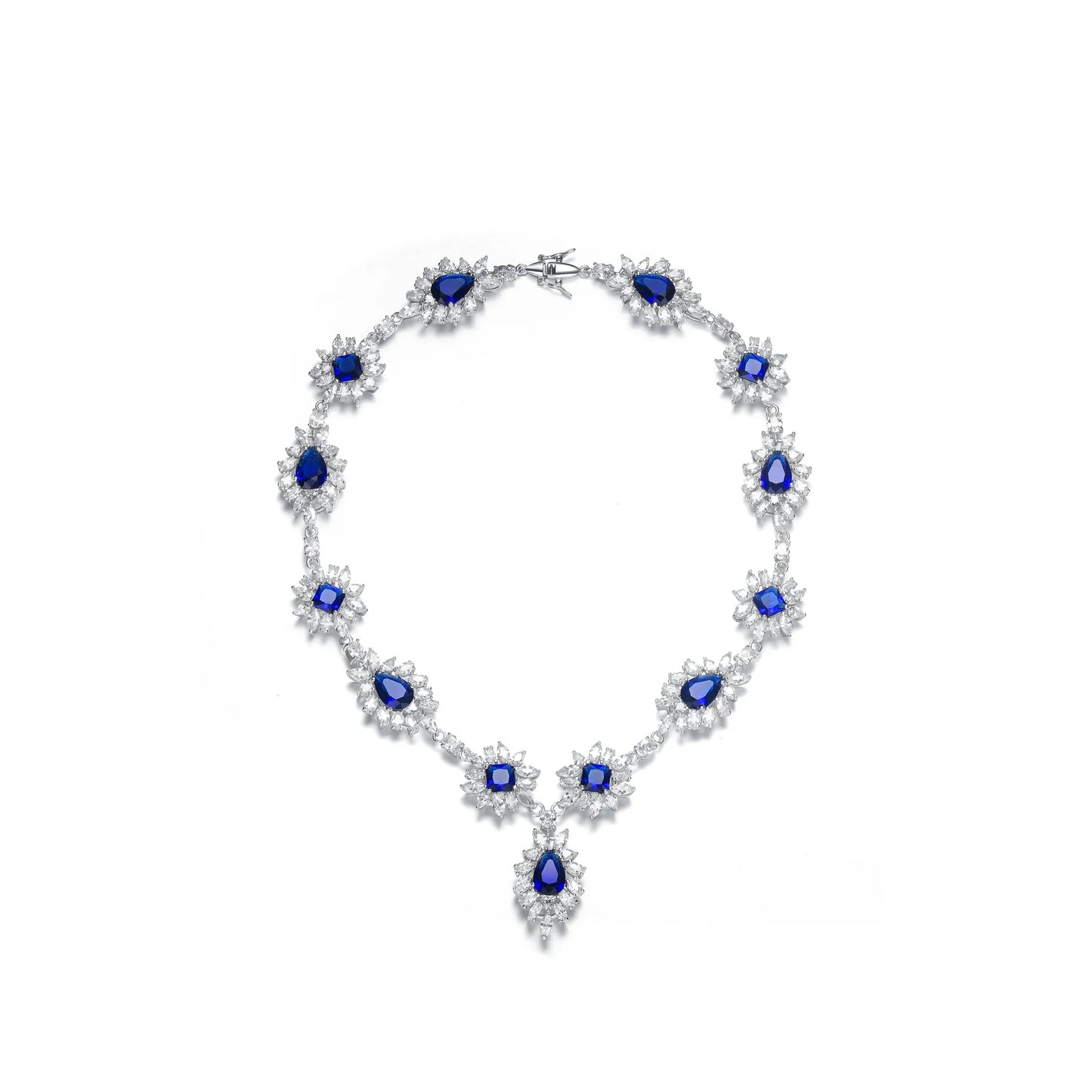 Collette Z C.Z. Sterling Silver Rhodium Plated Heavy Pear Shape Sapphire Neckalce