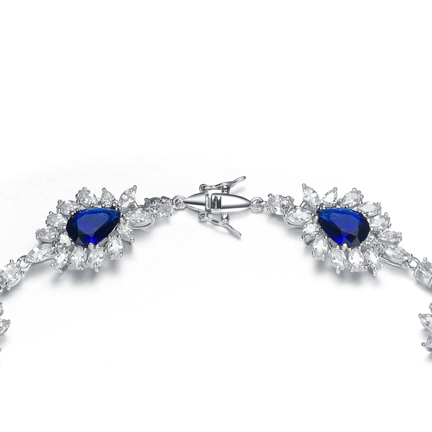 Collette Z C.Z. Sterling Silver Rhodium Plated Heavy Pear Shape Sapphire Neckalce