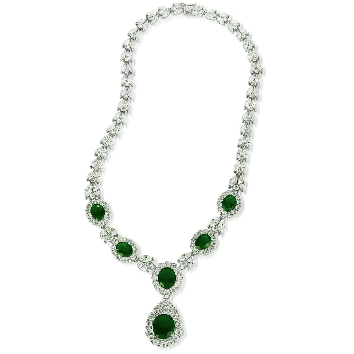 Collette Z Sterling Silver Clear and Green Cubic Zirconia Dangle Necklace