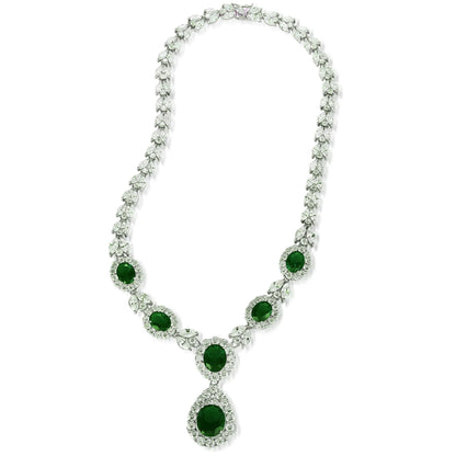 Collette Z Sterling Silver Clear and Green Cubic Zirconia Dangle Necklace