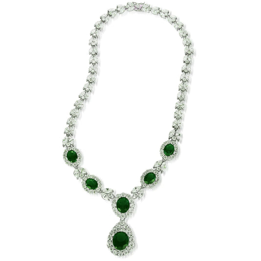 Collette Z Sterling Silver Clear and Green Cubic Zirconia Dangle Necklace