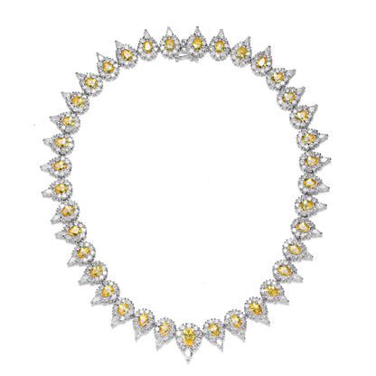 Collette Z Sterling Silver with Rhodium Plated Yellow Pear with Clear Round and Pear Cubic Zirconia Halo Tennis Necklace